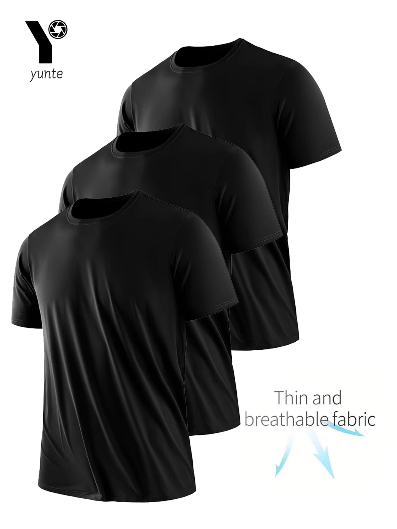 3 T-shirt col rond noir ultra-léger pour homme