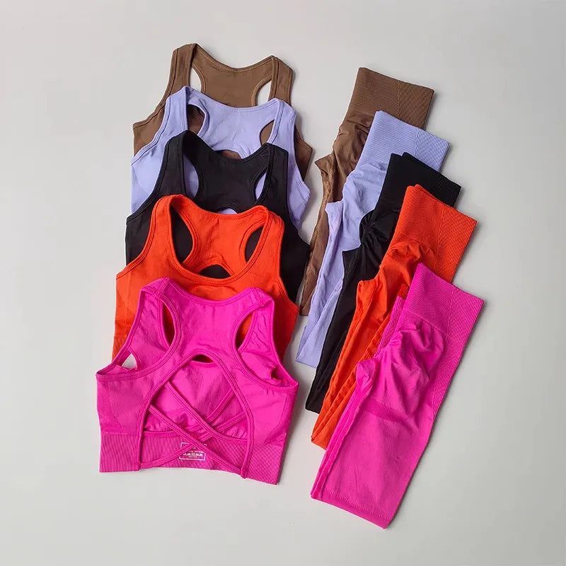 Women'S Tracksuit Fitness Suit Yoga Sets Sportswear Workout Sports Bra+High Waist Leggings Gym Clothing Seamless Sports Suits