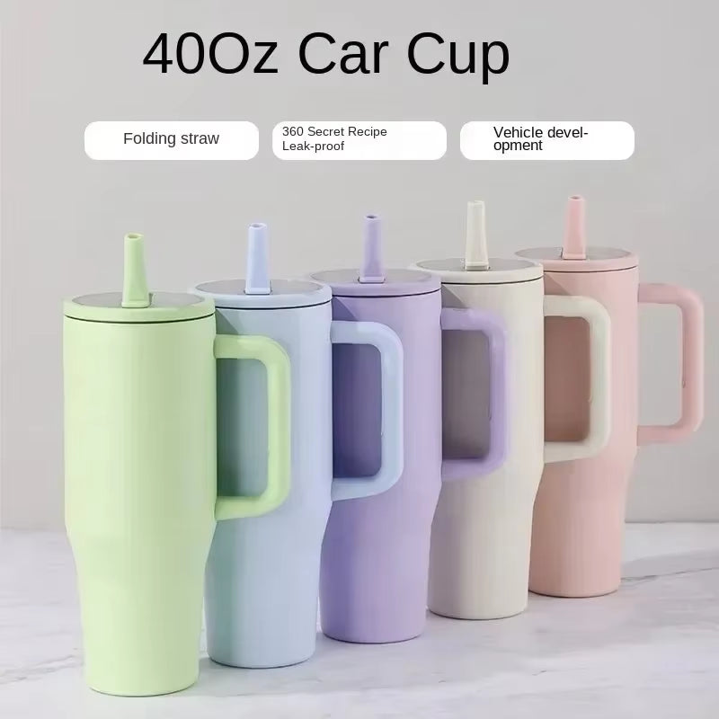 Portable 40Oz Insulated Mug with Lid and Straw Stainless Steel Vacuum Tumbler Leak Resistant Water Bottle Reusable Insulated Cup