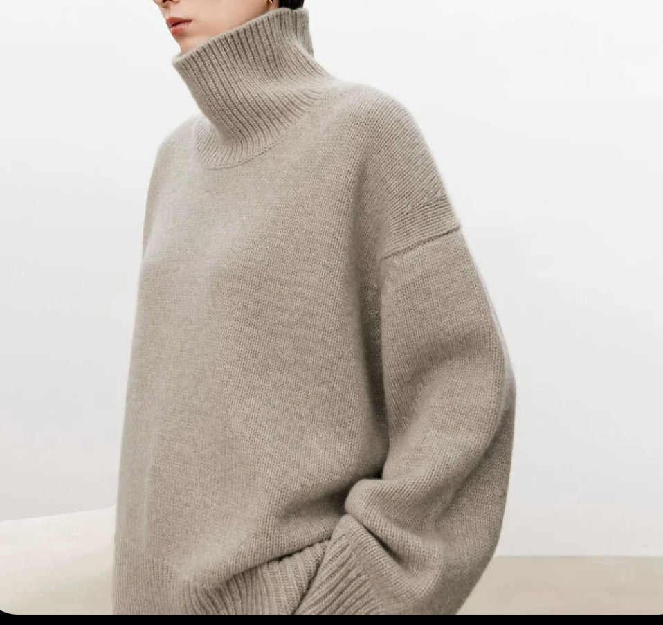 Pull à col roulé en pur cachemire pour femme, ample et épais, style décontracté, en laine tricotée.