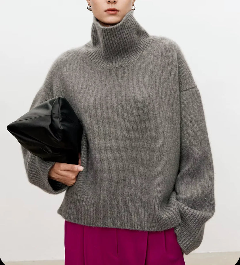 Pull à col roulé en pur cachemire pour femme, ample et épais, style décontracté, en laine tricotée.