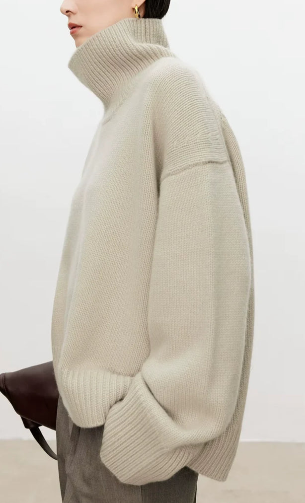 Pull à col roulé en pur cachemire pour femme, ample et épais, style décontracté, en laine tricotée.