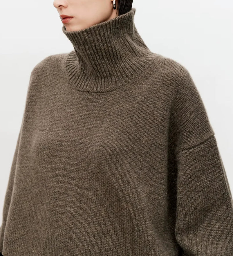 Pull à col roulé en pur cachemire pour femme, ample et épais, style décontracté, en laine tricotée.