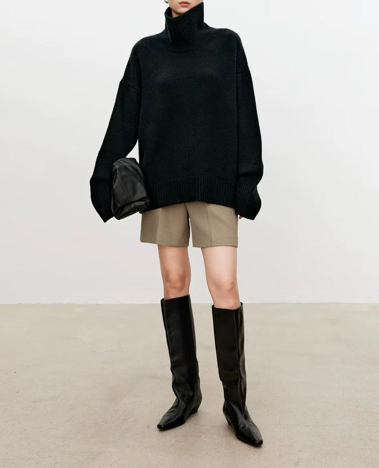 Pull à col roulé en pur cachemire pour femme, ample et épais, style décontracté, en laine tricotée.