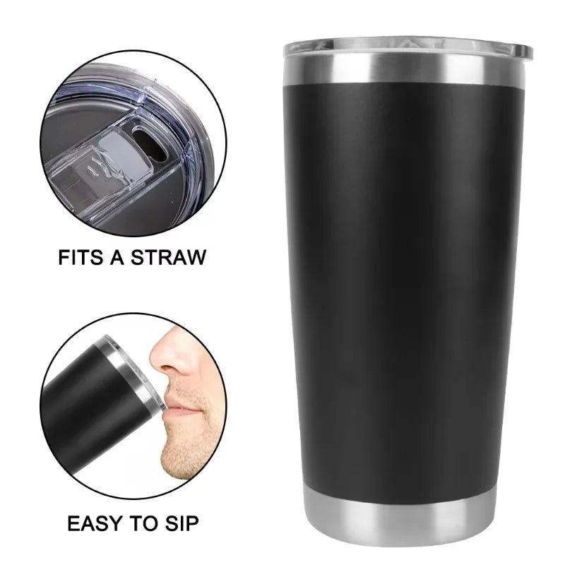 Tasse à café isotherme en acier inoxydable de 20 oz  avec couvercle, isolée et étanche.