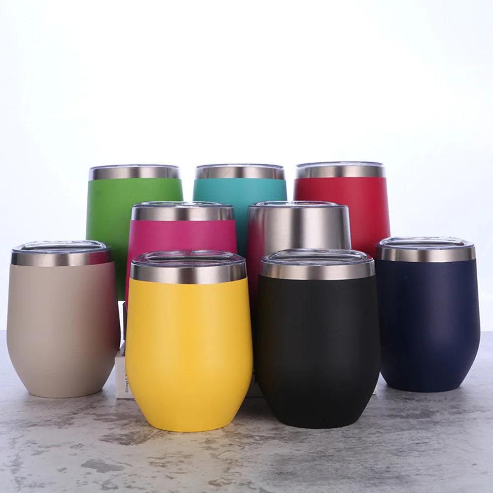 Gobelet isotherme à double paroi en acier inoxydable de 360 ​​ml pour le vin et le café, idéal pour le bureau et la maison.