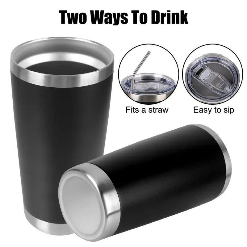 Tasse à café isotherme en acier inoxydable de 20 oz  avec couvercle, isolée et étanche.