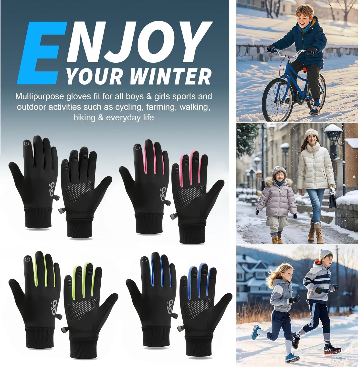 Kokossi Kids Winter Touchscreen Gloves - Soft, Warm, Anti-Slip Fleece for Active Boys & Girls