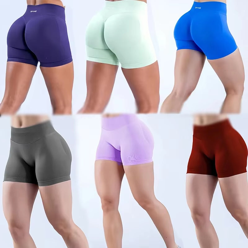 Dynamic Shorts with Logo 4.5' Seamless Scrunch Bum Yoga Short Ribbed High Waist Band Gym Short High Stretch Workout Biker Shorts